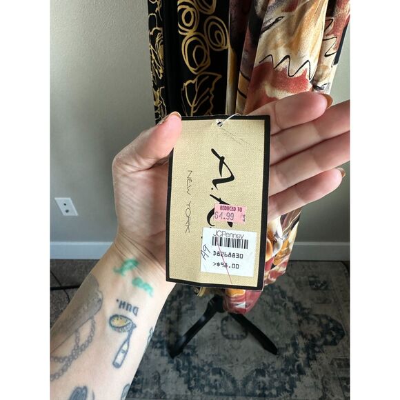 NWT A.K.F. Women's Cut Butter Yellow Rust Abstract Botanical Print Kimono Size M - Picture 9 of 10